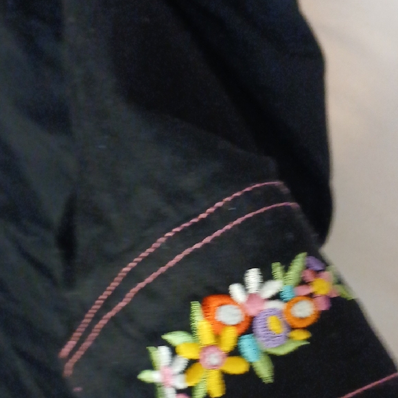 Bob Mackie Black Casual Button Down Shirt with Floral Trim - Picture 8 of 10